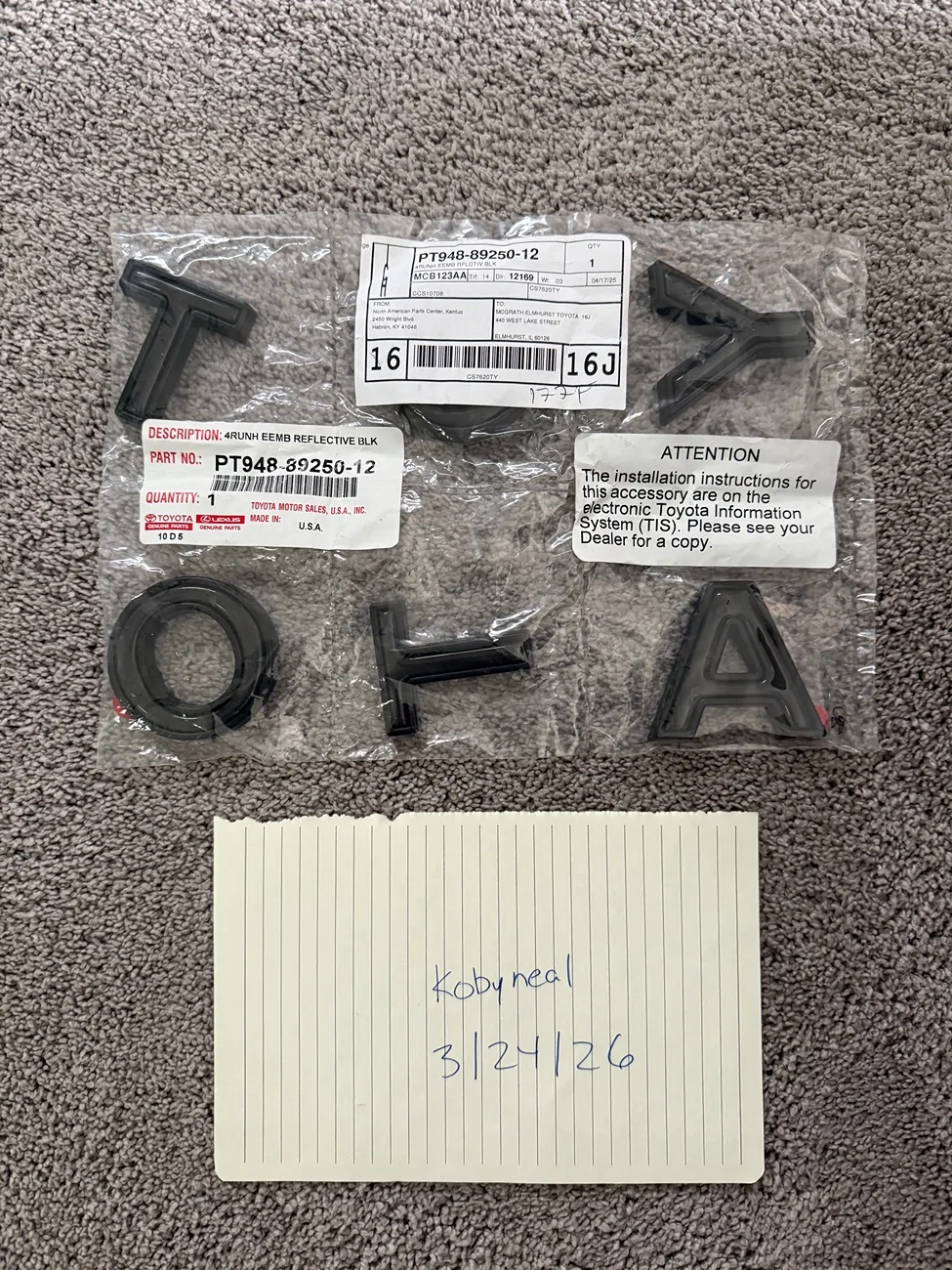 2025 2026 4runner 6th gen Heritage Grille TOYOTA Overlay - Gloss Black IMG_7703