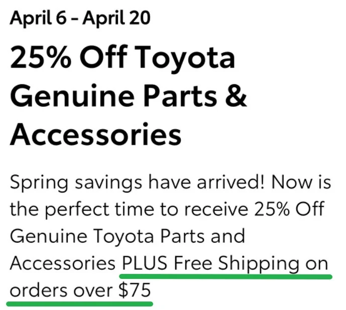 2025 2026 4runner 6th gen 25% off sale OEM Toyota parts & accessories - through April 20 20260408_225612