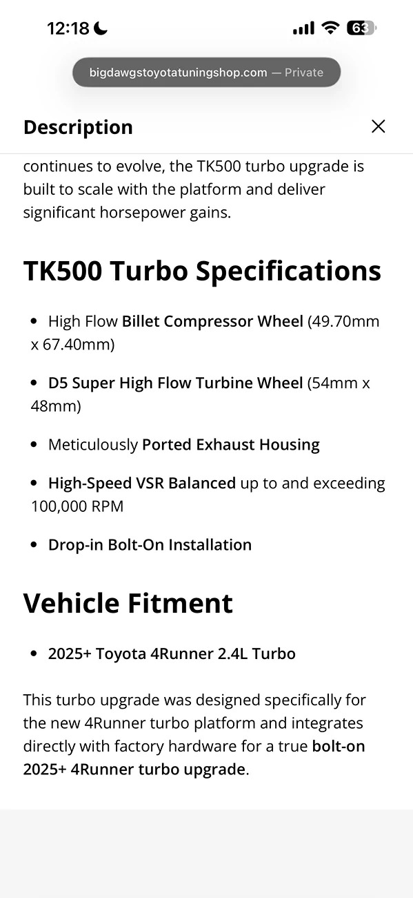 2025 2026 4runner 6th gen Upgraded TK500 Turbo from Big Dawgs Toyota Tuning Installed IMG_3409