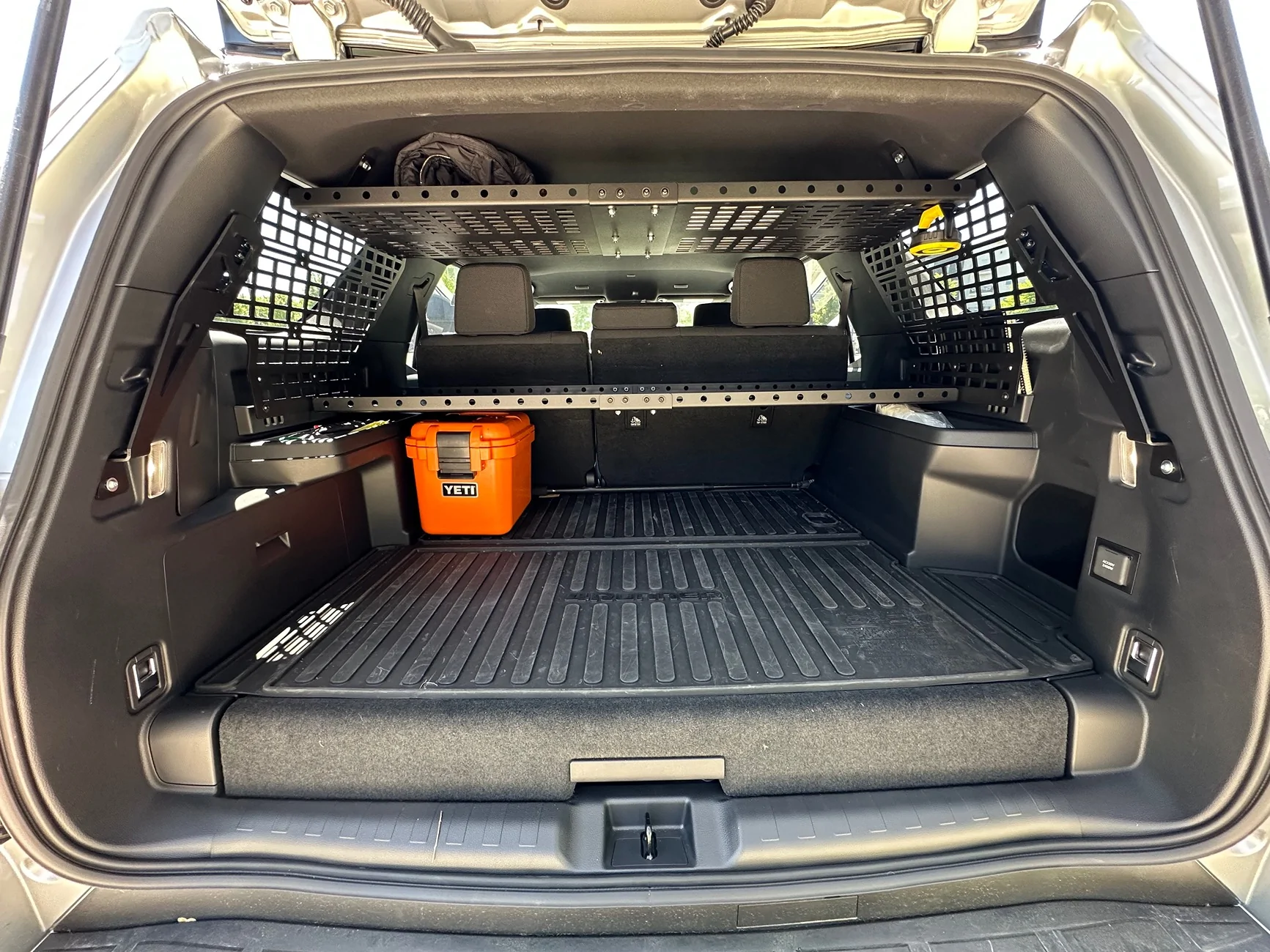 2025 2026 4runner 6th gen Cali Raised Interior Window Molle Panels and Overhead Tray installed in cargo area IMG_3825