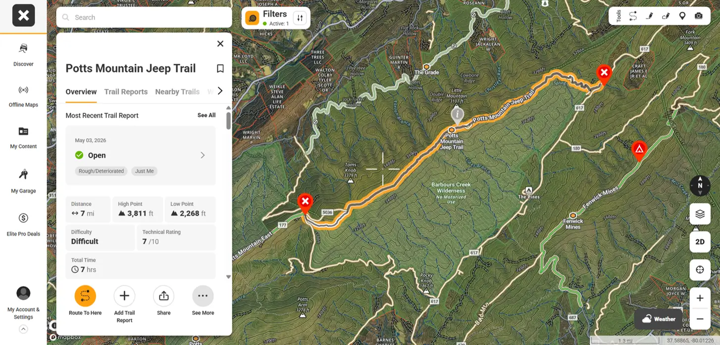 2025 2026 4runner 6th gen "Stock" TRD ORP Trip on Potts Mountain Jeep Trail (onX 7) - It was epic Potts Mountain Jeep Trail, Virginia onX