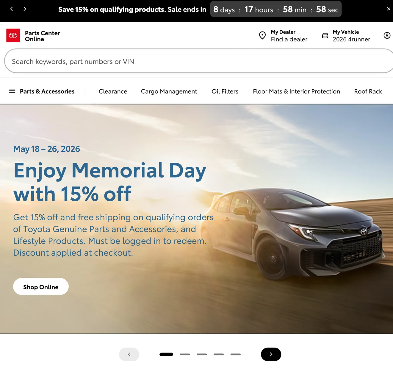 2025 2026 4runner 6th gen 15% sale on Toyota OEM parts for Memorial Day - 2026 CleanShot 2026-05-18 at 07.59.57@2x