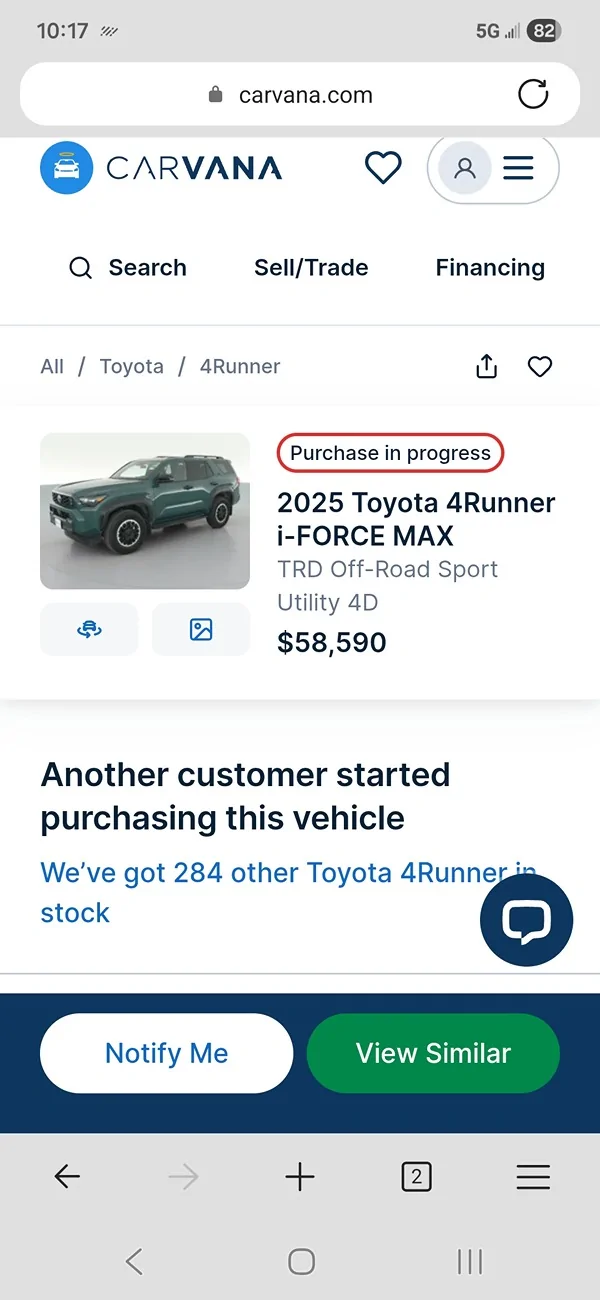 2025 2026 4runner 6th gen My Carvana experience. Goodbye i-force-max 1000008355