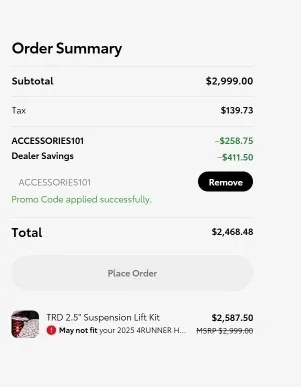 2025 2026 4runner 6th gen Any updates on OEM 2.5" TRD Suspension Lift? trd lIFT kIT PTCCY-89320 at JimColeman toyota-$2587.50-EDIT