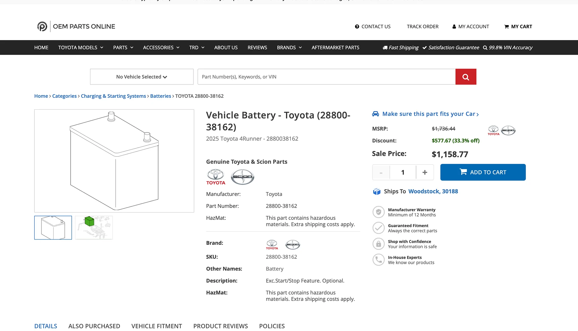 2025 2026 4runner 6th gen Battery for 2025 SR5 - Toyota Parts Online quoting $1158.77 1782327218673-cd