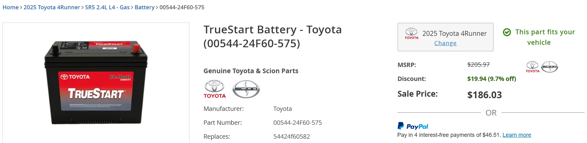 2025 2026 4runner 6th gen Battery for 2025 SR5 - Toyota Parts Online quoting $1158.77 1782331532644-jn