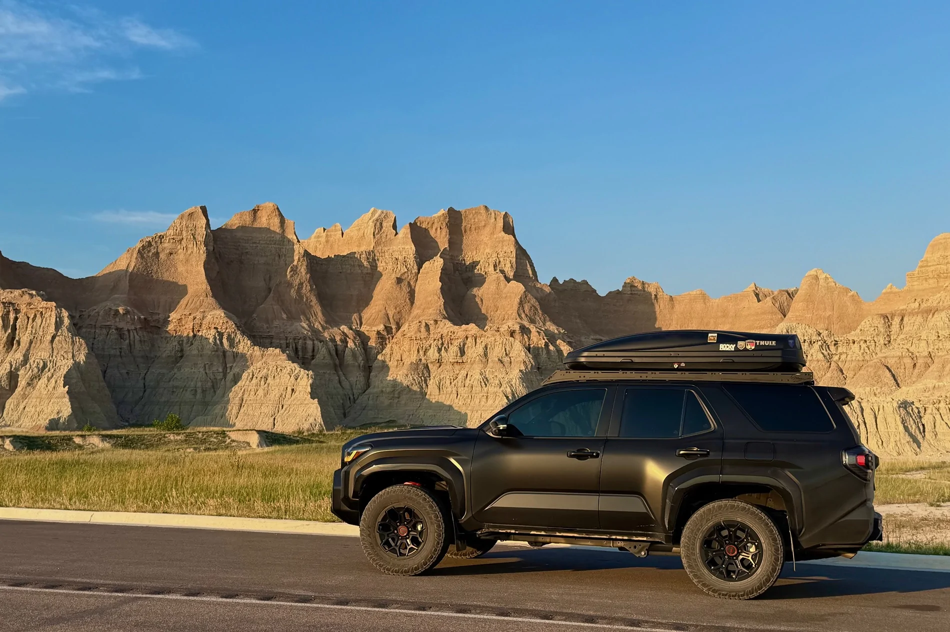 2025 2026 4runner 6th gen Thule cargo box carrier installed on Westcott roof rack platform IMG_1079