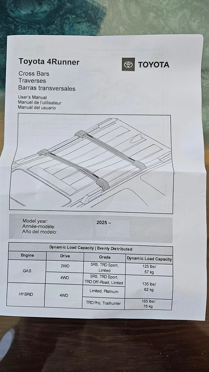 2025 2026 4runner 6th gen Instructions for the OEM cross bars (attached) 20260811_151539