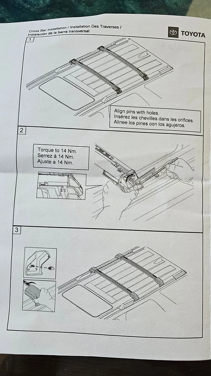 2025 2026 4runner 6th gen Instructions for the OEM cross bars (attached) 20260811_151549