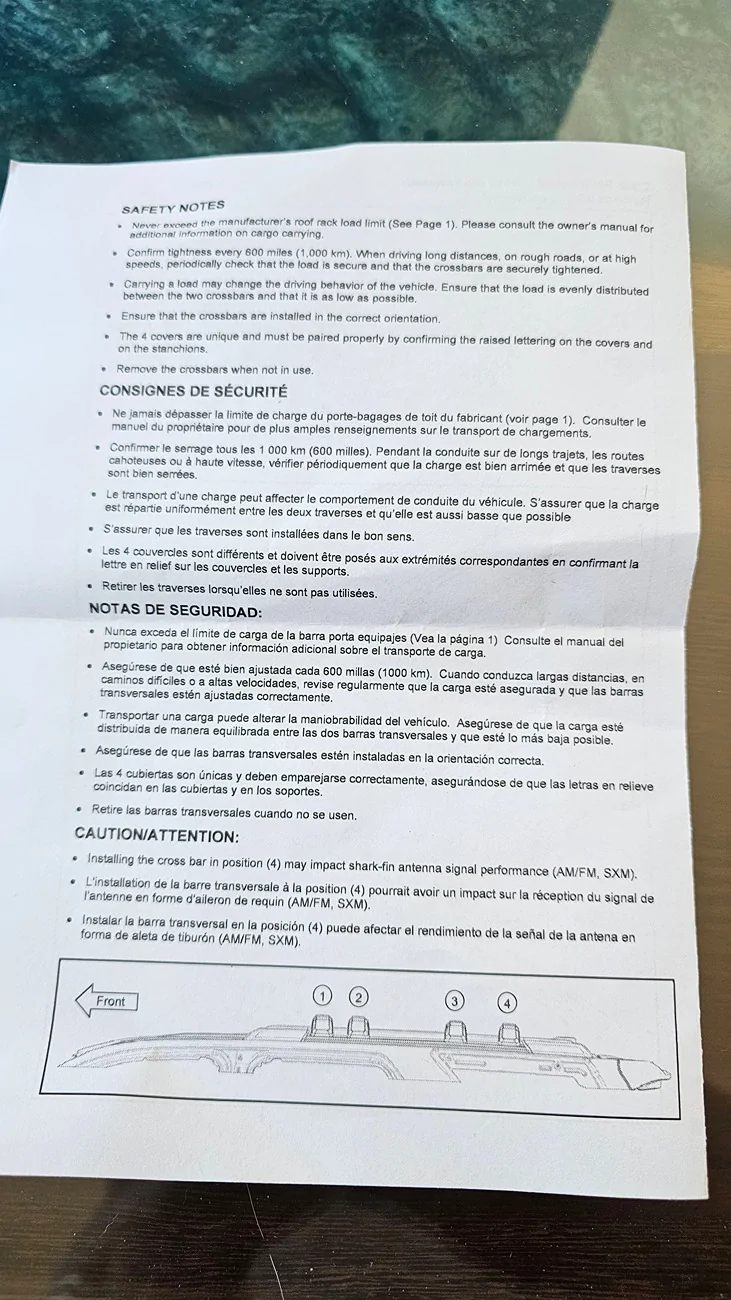 2025 2026 4runner 6th gen Instructions for the OEM cross bars (attached) 20260811_151600