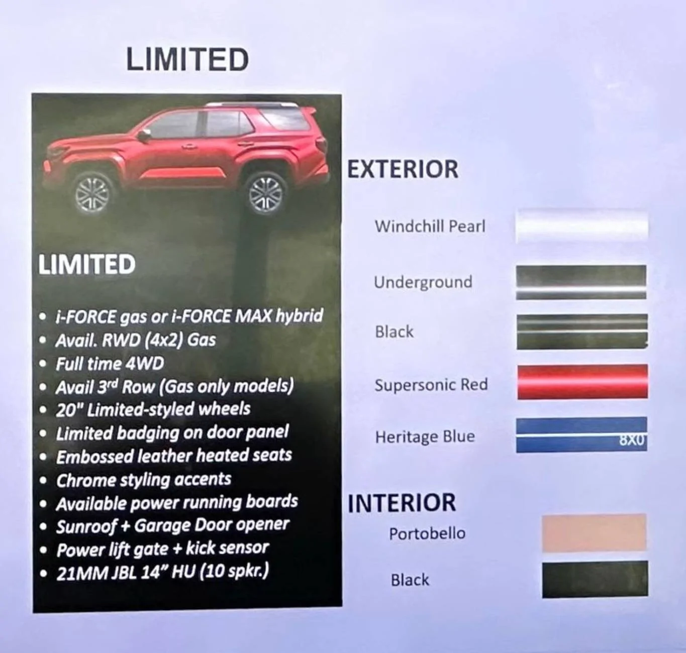2025 4runner 6th gen LIMITED Specs, Features, Price -- 2025 4Runner 6th Gen ++ Colors, Interiors, Accessories, Options LIMITED 2025 4runner 6th Gen features, colors, interiors