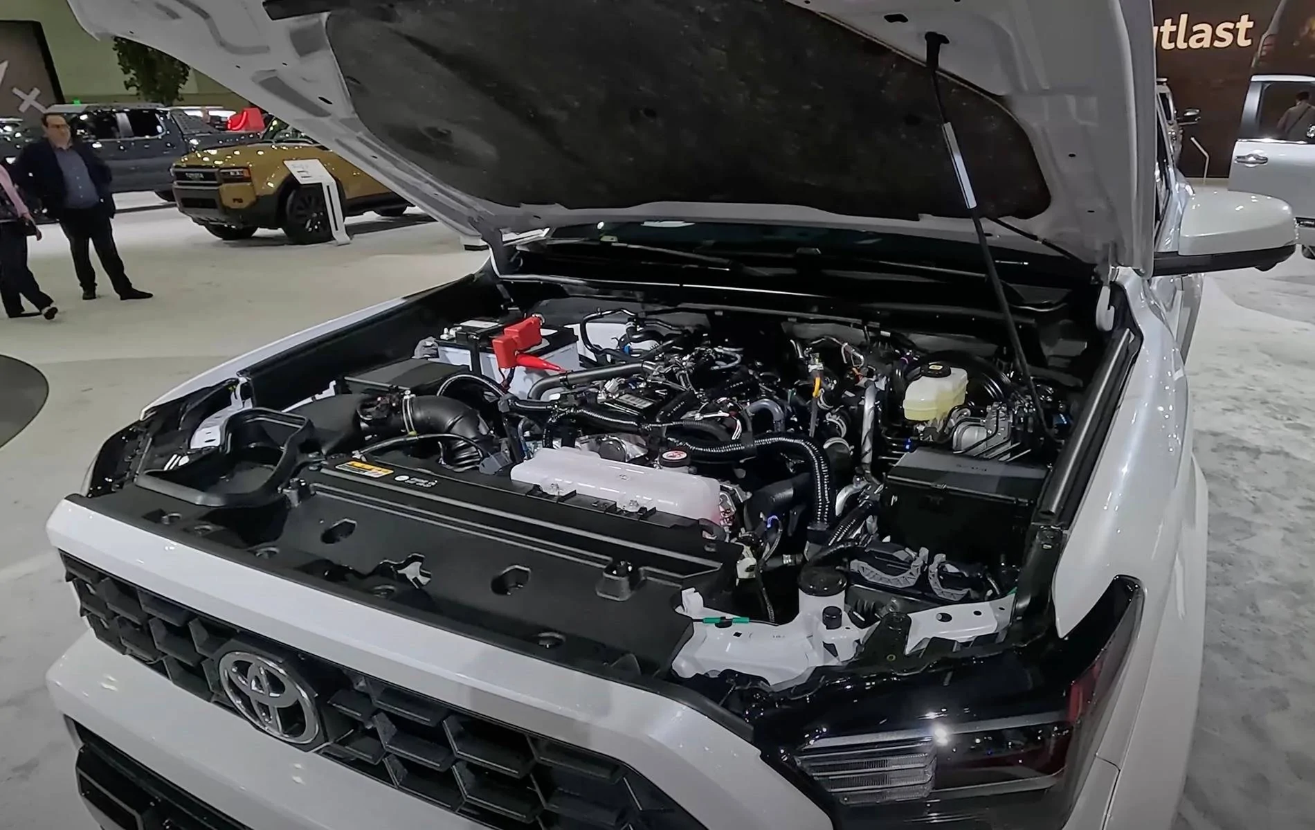 2025 4runner 6th gen TRD Sport Premium (Wind Chill Pearl / Black Interior) 2025 4Runner 6th Gen photos/video review @ LA Auto Show Underhood engine compartment TRD Sport Premium windchill pearl : black interior 2025 toyota 4