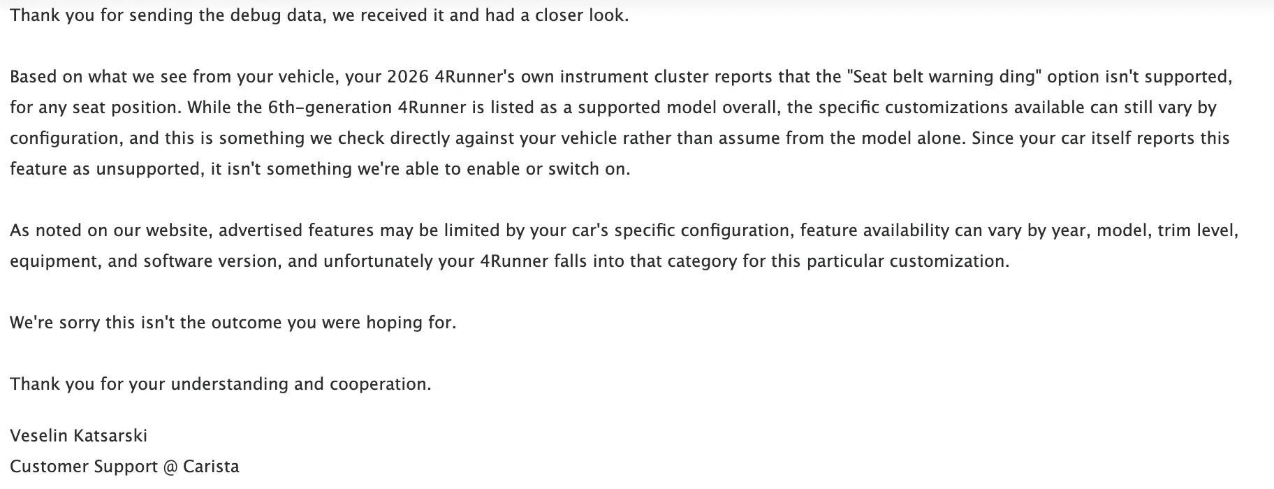 2025 2026 4runner 6th gen Carista Options / Settings for 2025+ 4Runner 6th Gen (screenshots) 1790945257533-5c