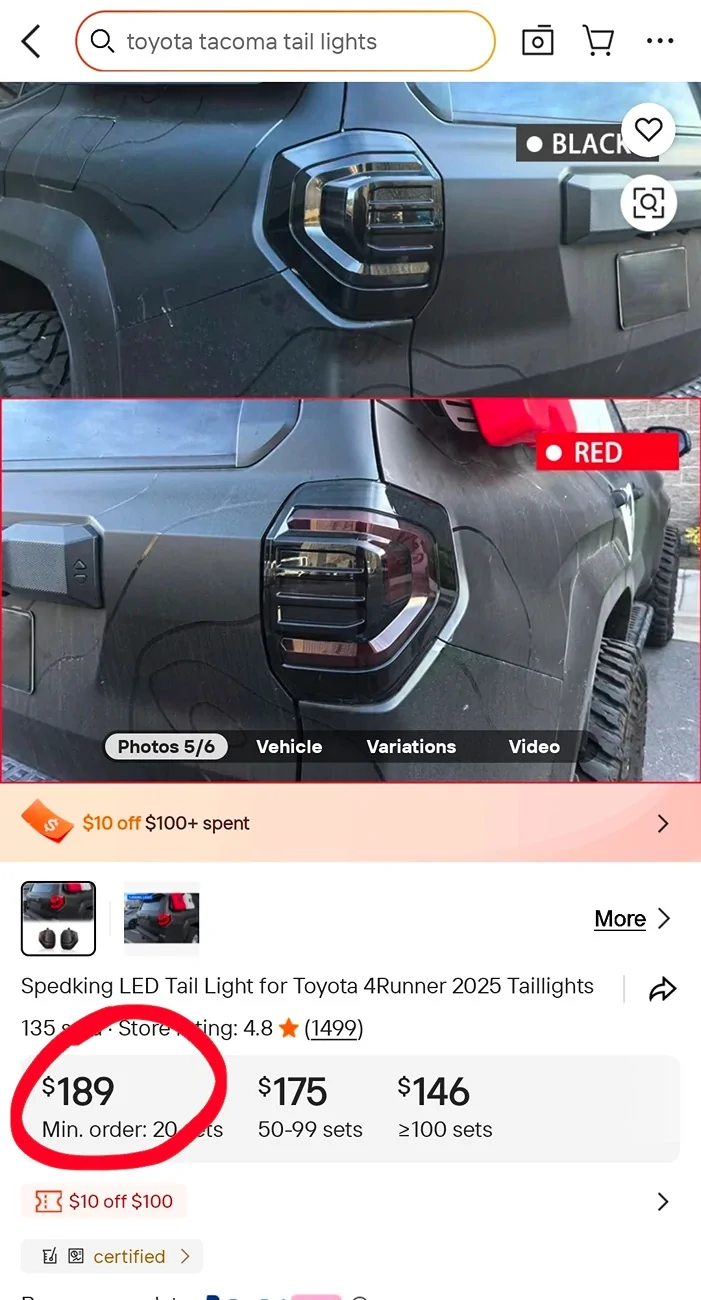 2025 2026 4runner 6th gen Rave Off Road Stealth Tail Lights installed Screenshot_20261017_115245_Alibabacom