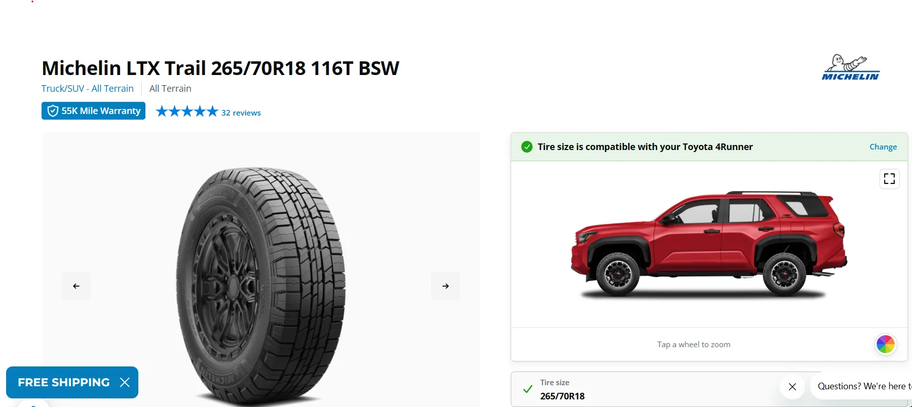 2025 2026 4runner 6th gen Brand New  Michelin take co off tires $400 Rubber Only! Screenshot 2026-10-22 082345