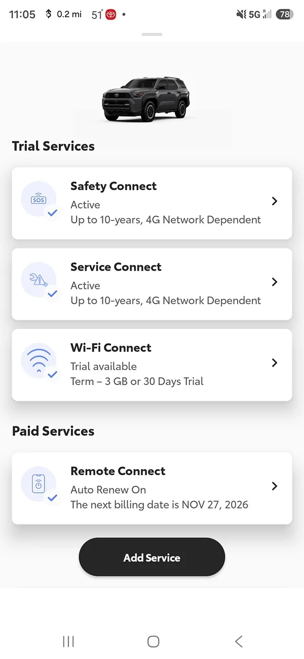 2025 2026 4runner 6th gen Toyota Remote Connect is $8 per month now Screenshot_20261028_110557_Toyota