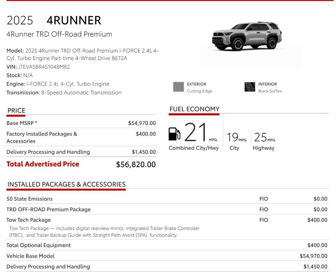 2025 4runner 6th gen Allocations for 2025 4Runner are here! Delivery begins early February 2025 1737838824201-5f