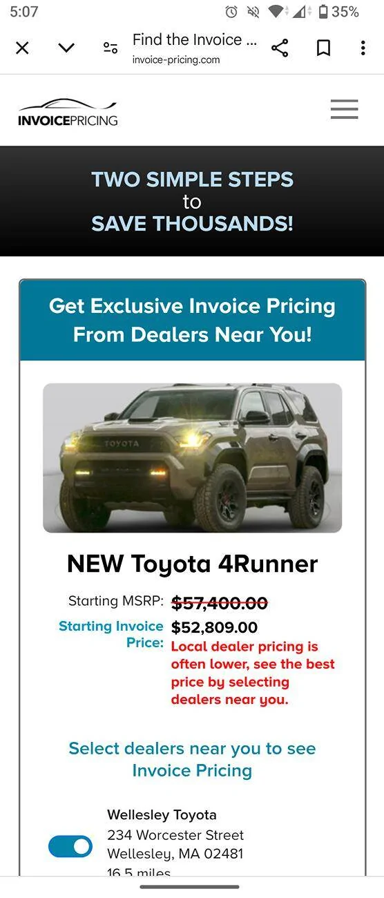2025 Toyota 4runner Invoice Prices for 2025 4Runner? Where to find when KBB and Edmuds doesn't post them anymore ? Screenshot_20250128-170728