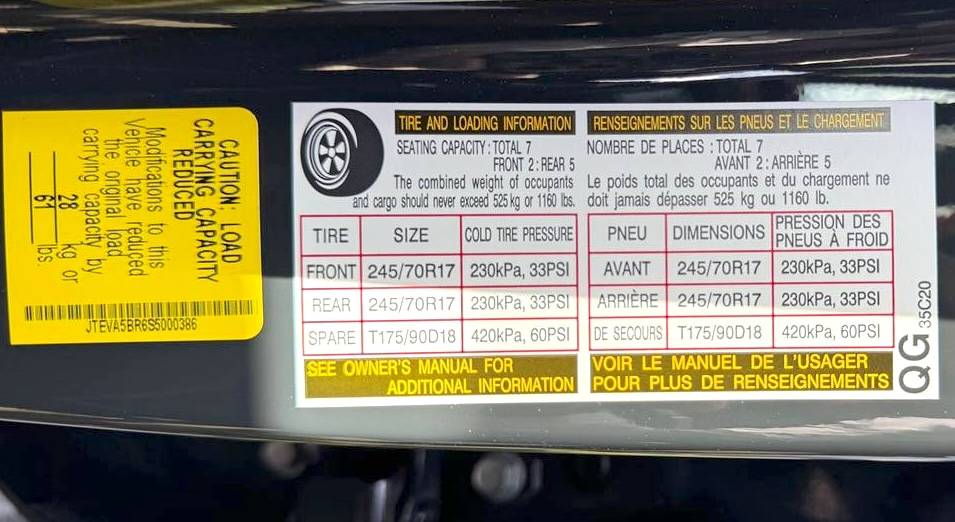 2025 4runner 6th gen Door Jamb Stickers: Payload Capacity & GVWR Numbers SR5 door stickers gvwr payload 2025 4runner 6th gen 1