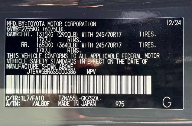 2025 4runner 6th gen Door Jamb Stickers: Payload Capacity & GVWR Numbers SR5 door stickers gvwr payload 2025 4runner 6th gen 2