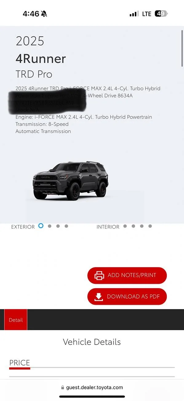 2025 4runner 6th gen 2025 TRD PRO allocation received! 2/28 build date, April port arrival date IMG_4997