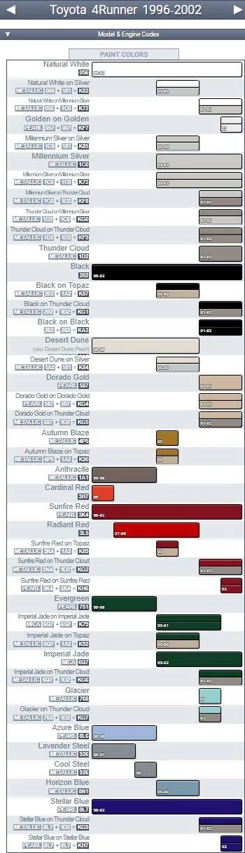 2025 4runner 6th gen Camping @ Joshua Tree here we come! 4Runner Color Codes 1996-2002