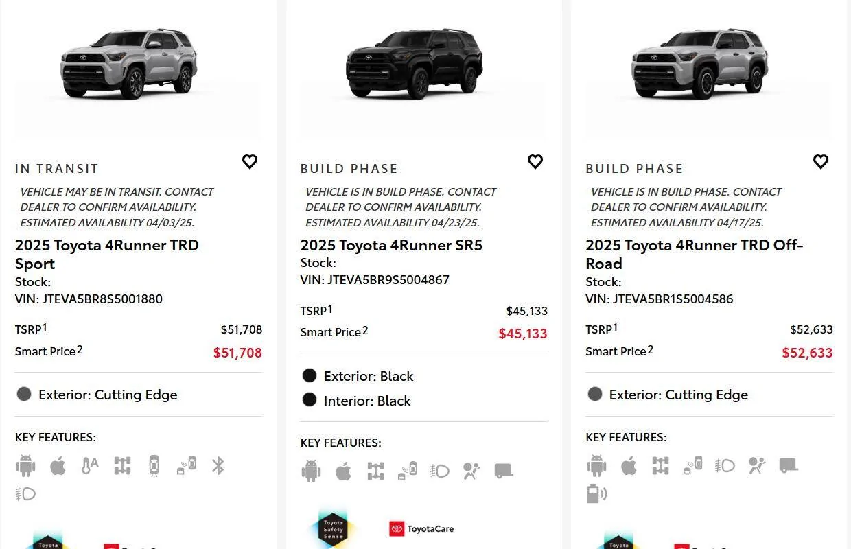 2025 4runner 6th gen 4Runners spotted at dealerships-not ordered. minot toyota in transit