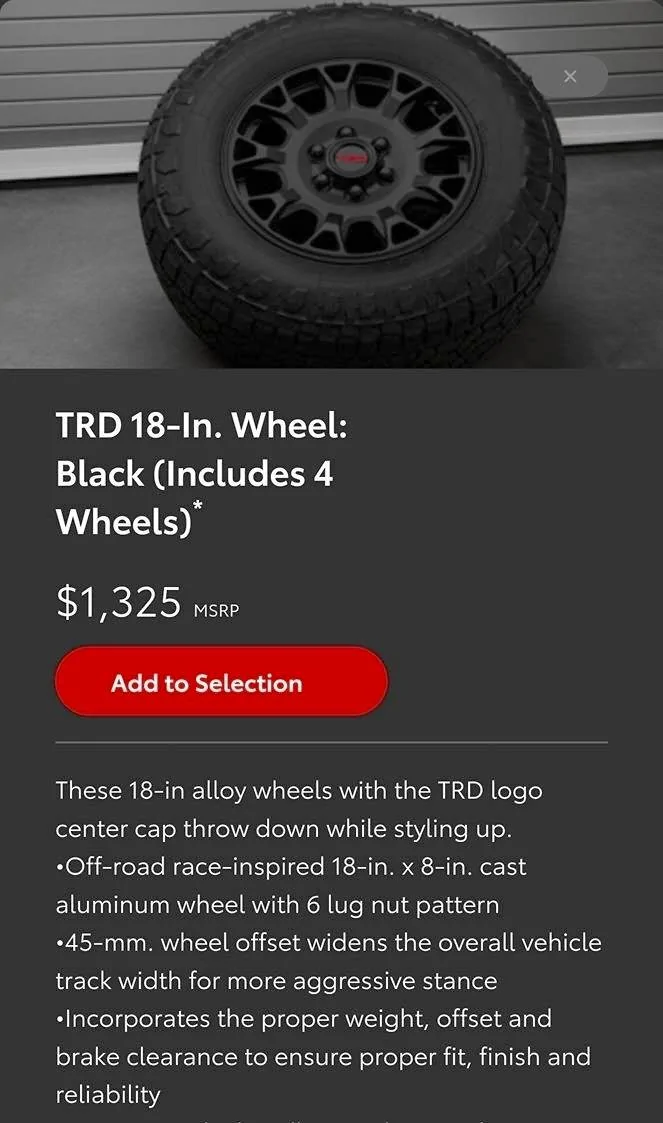 2025 Toyota 4runner Factory Wheels & Tires (OEM) -- Offsets, Bore, Sizes, Widths, Brands -- 2025 4Runner 6th Gen Upgraded TRD 18%22 inch wheel factory option on TRD Off-Road Premium
