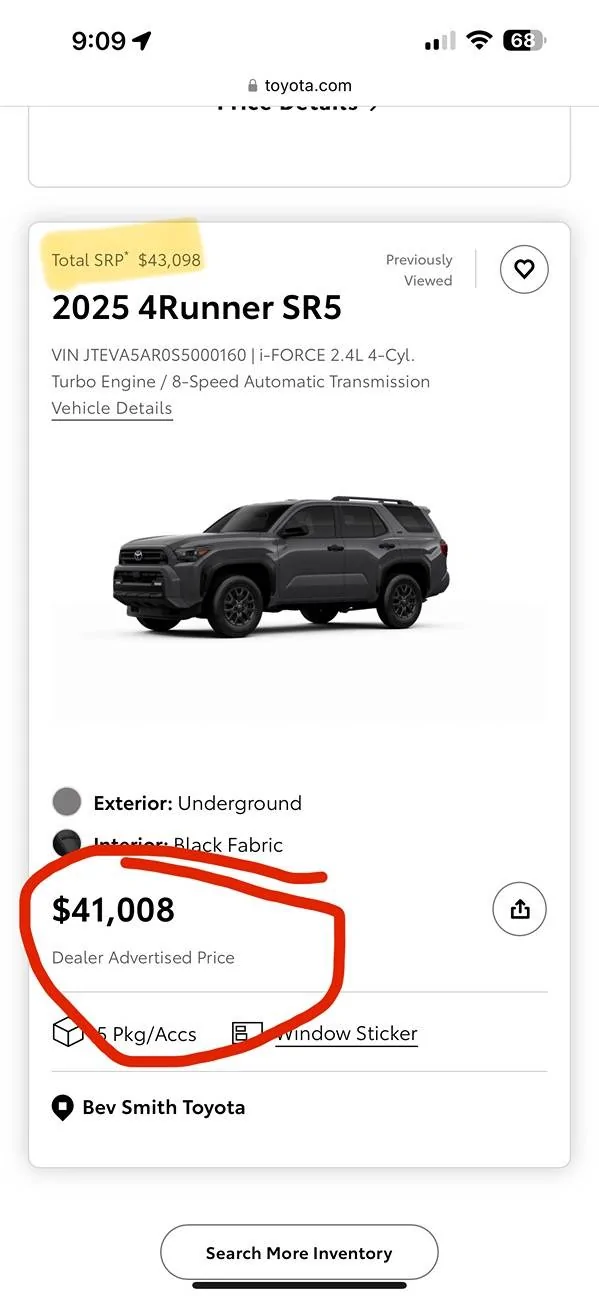 2025 Toyota 4runner Dealers Adding $5K Price Markups on New 2025 4Runner IMG_4813