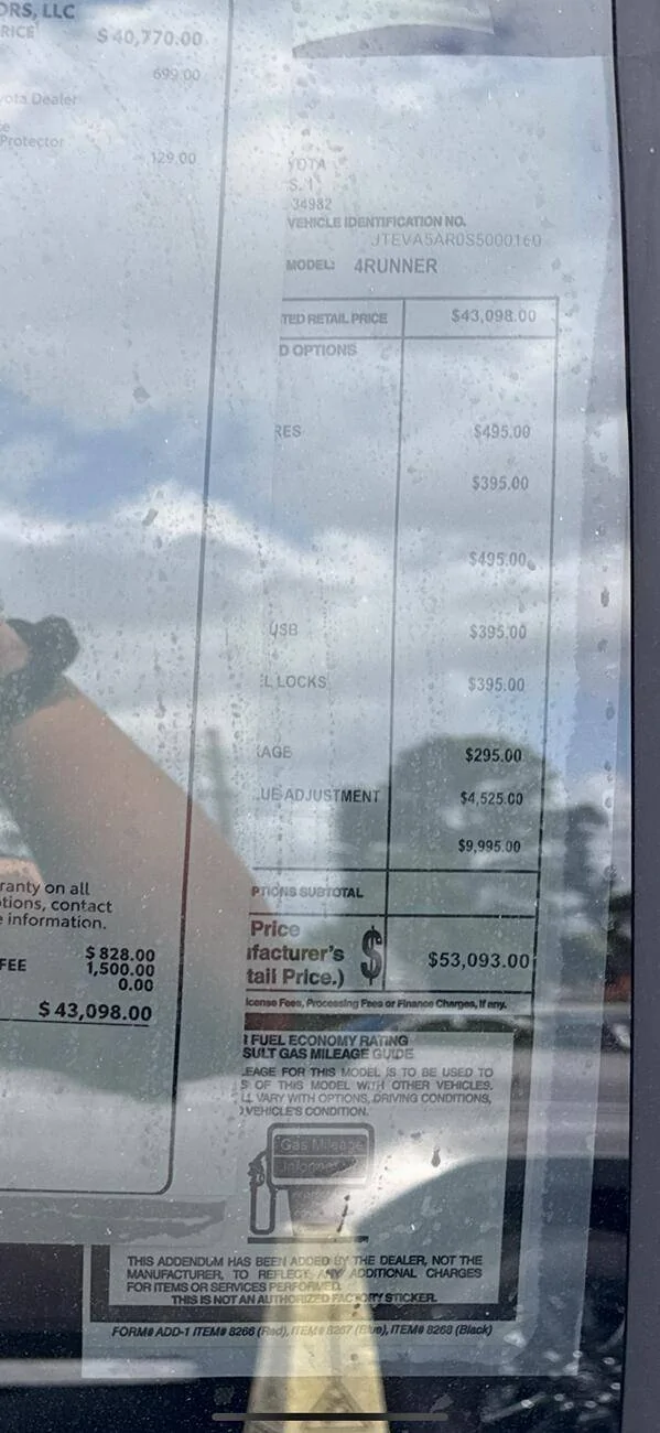 2025 Toyota 4runner Dealers Adding $5K Price Markups on New 2025 4Runner IMG_4816
