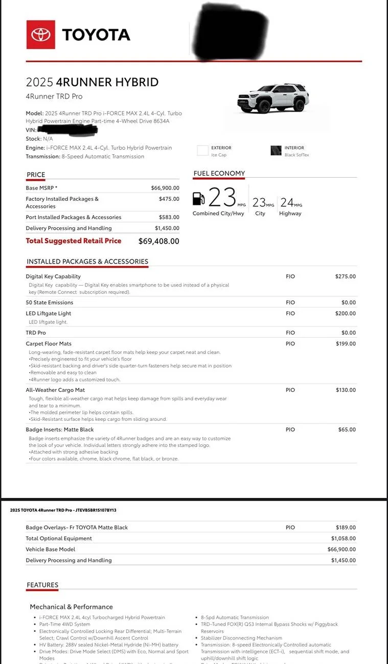 2025 4runner 6th gen Ice Cap TRD Pro Allocation is in! Build scheduled in 7 days. Delivery early April IMG_0382
