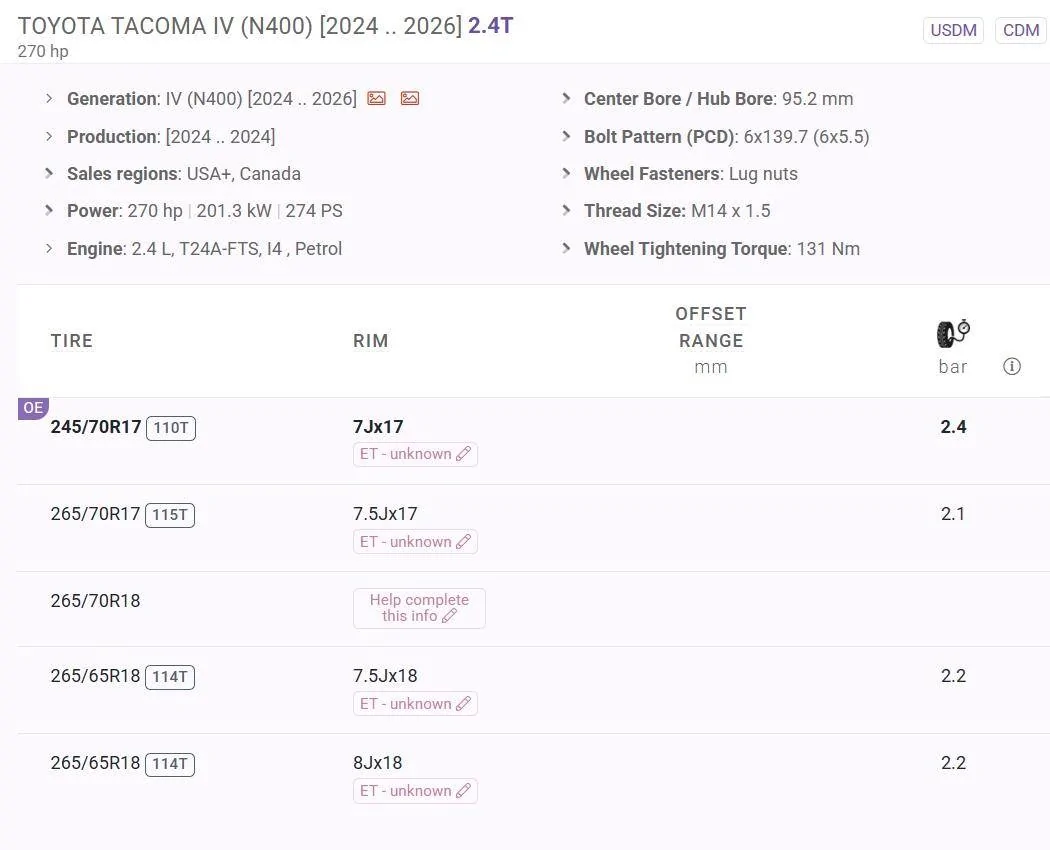 2025 4runner 6th gen 2024 4Rrunner OEM Wheels Specs -- same for all Toyota BoF vehicles? Wheels Specs Tacoma 2024+