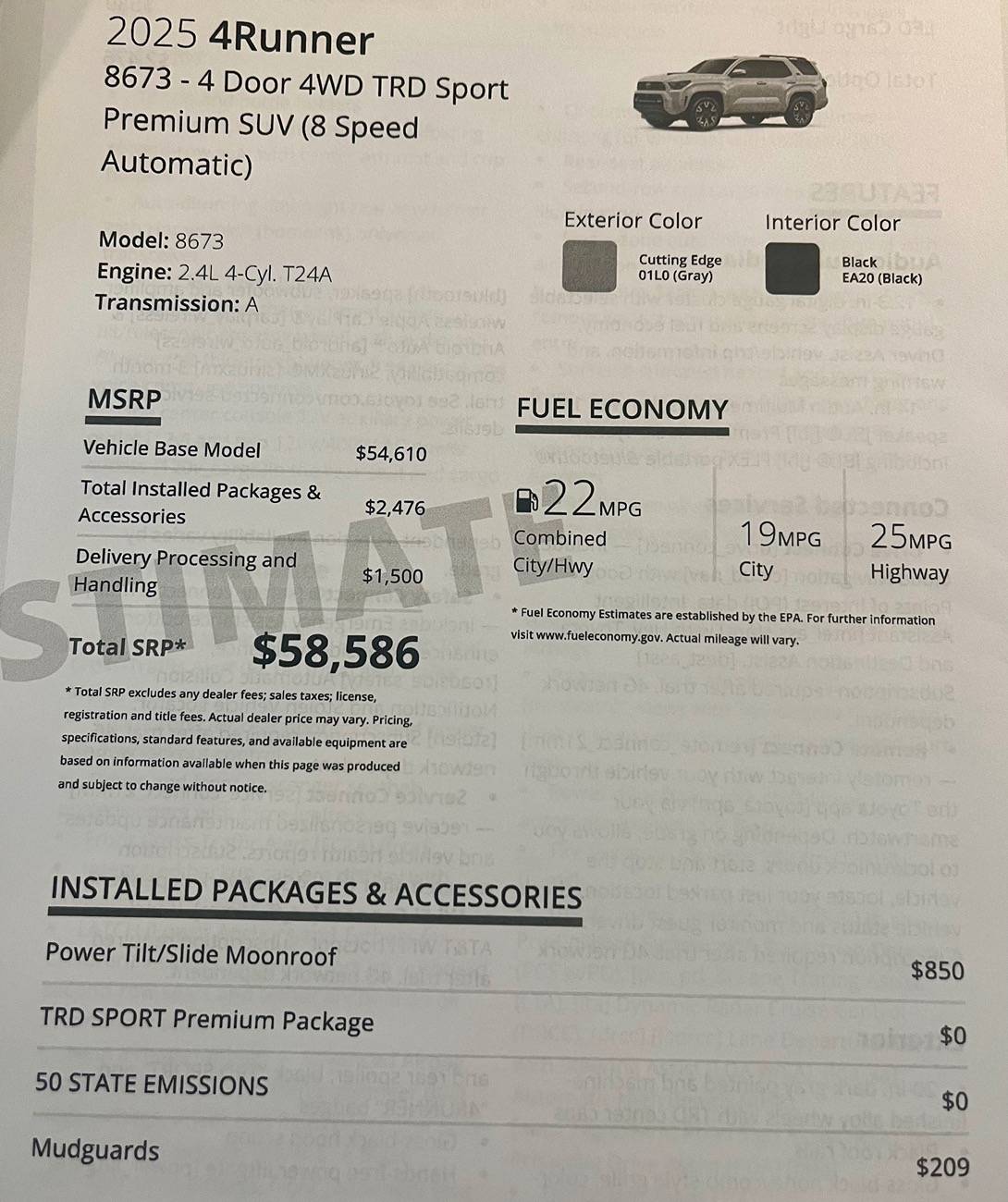 2025 4runner 6th gen TRD Sport Premium Package pricing IMG_1994