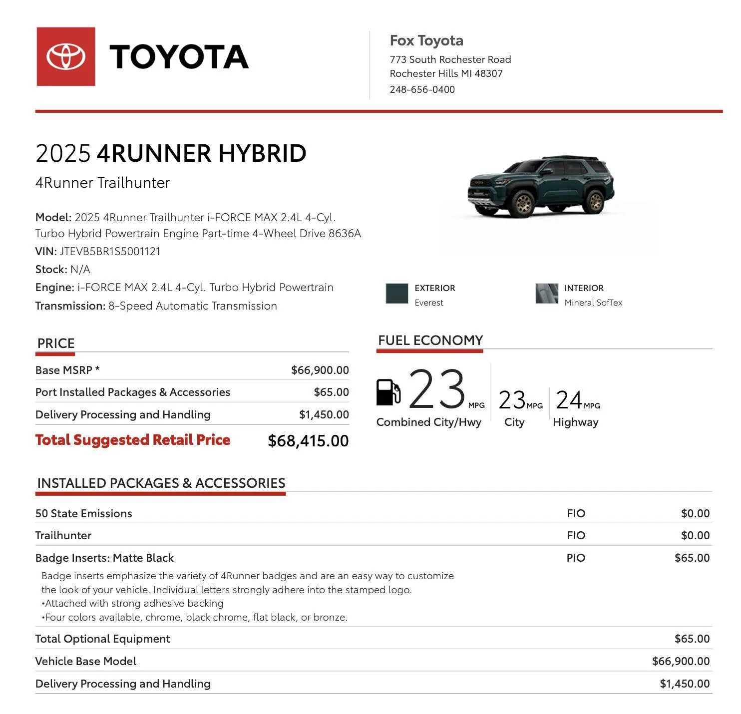 2025 Toyota 4runner Trailhunter Built 2/26 & Secured Screenshot 2025-03-03 at 11.50.18 AM