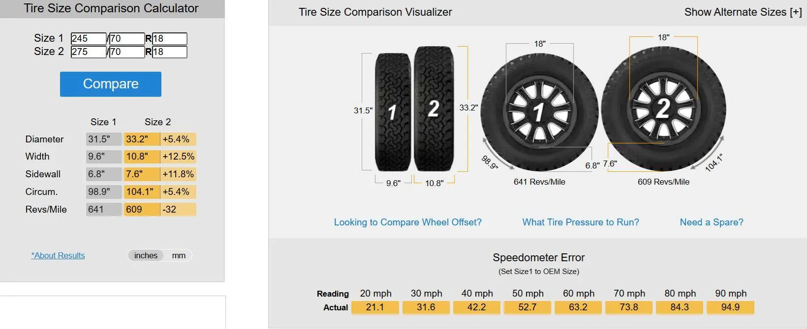 2025 4runner 6th gen Tire size calculator / visualizer website tiresize dot com 1
