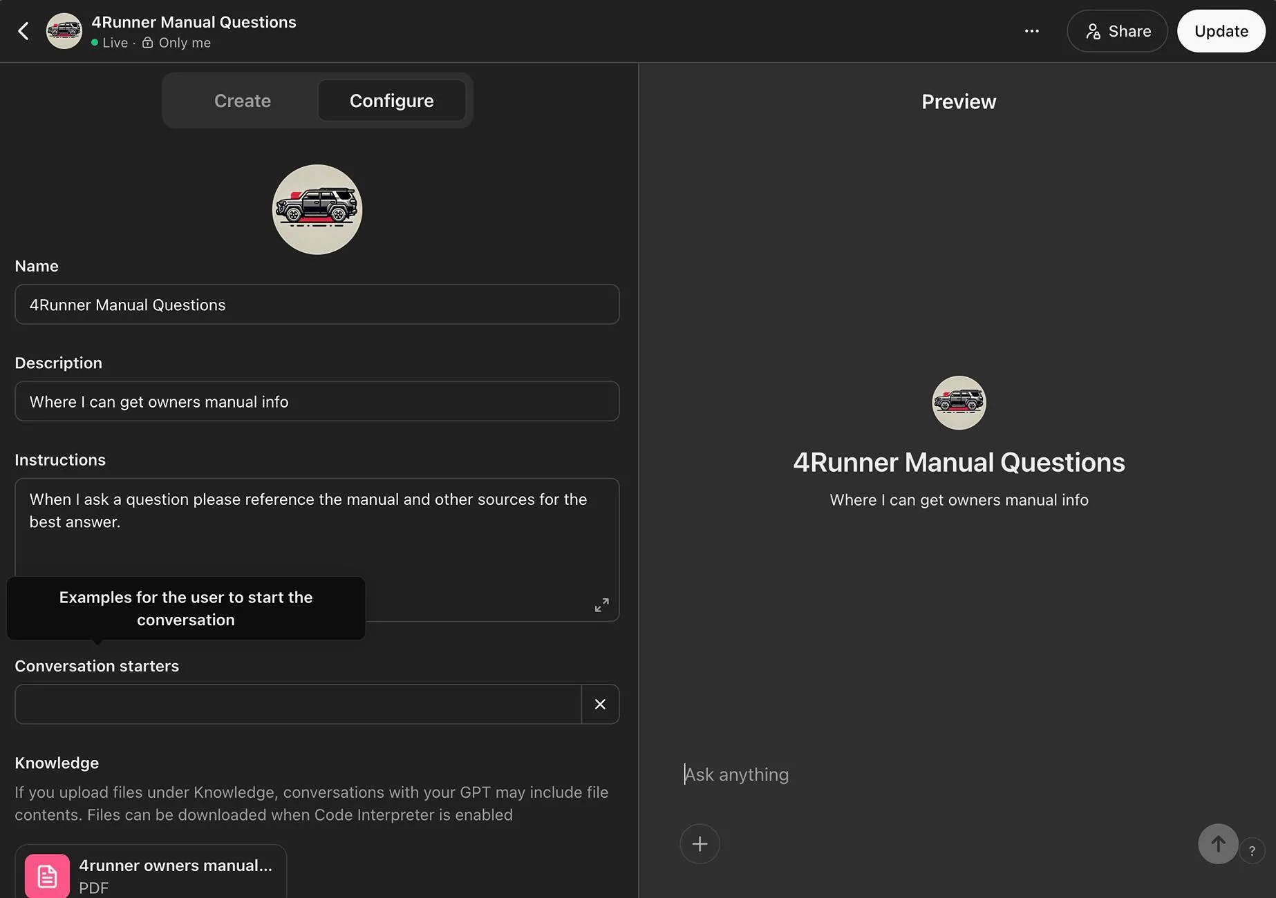 2025 4runner 6th gen Loaded the owners manual into chatGPT Screenshot 2025-03-06 at 10.28.00 AM