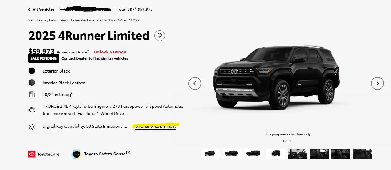 2025 Toyota 4runner How-to: Track delivery status (from dealer provided spec sheet link) 1741626794951-c7