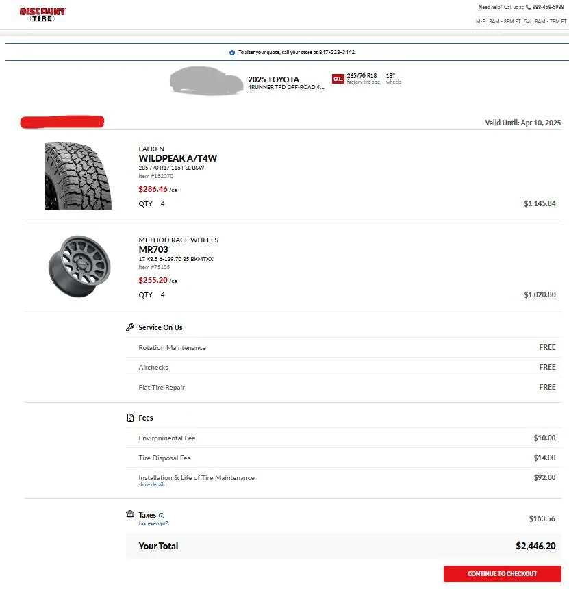 2025 4runner 6th gen Wheel and Tire Price Match for Method 703 + Falken Wildpeak AT4W Wheel and Tire Quot