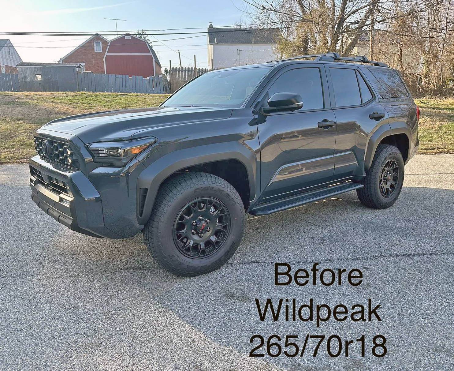 2025 Toyota 4runner 275/70r18 33" tires on TRD Off-Road Premium ORP no lift (Nitto Terra Grappler on 18" Factory Upgrade TRD Wheels) beforewildpeaktires