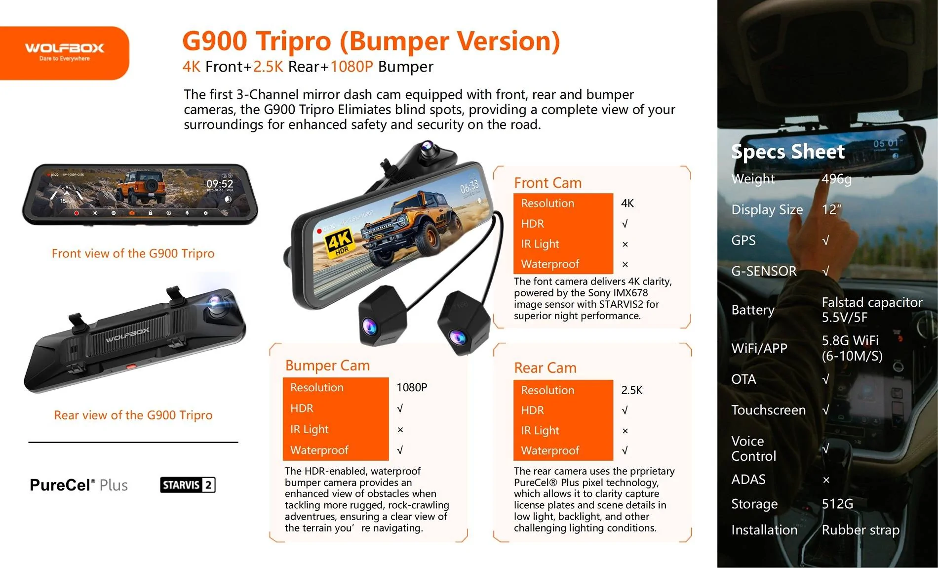 2025 4runner 6th gen WOLFBOX G900 Tripro Dash Cam - Designed for Off-Roading! Up to $80 off TP bumper version