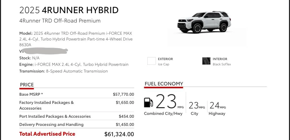 2025 4runner 6th gen Take or pass on this 2025 4runner TRD-OFF Road Premium Hybrid. Good price? IMG_6261