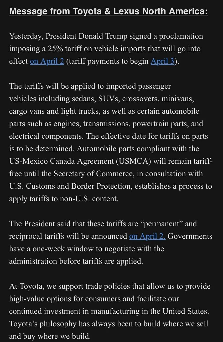 2025 4runner 6th gen Will tariff on imported vehicles impact your 4Runner purchasing plans? [WARNING: NO POLITICS; JUST POLICIES TALK] tariffs2 (1)