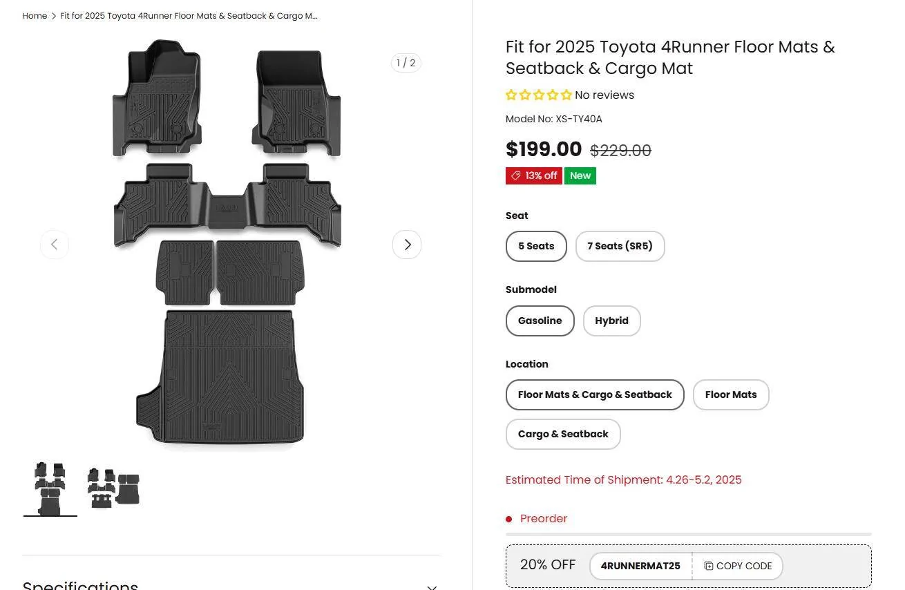 2025 4runner 6th gen Lasfit Floor Mats / Cargo Liner Mat Installed (4runner with third row) floormats