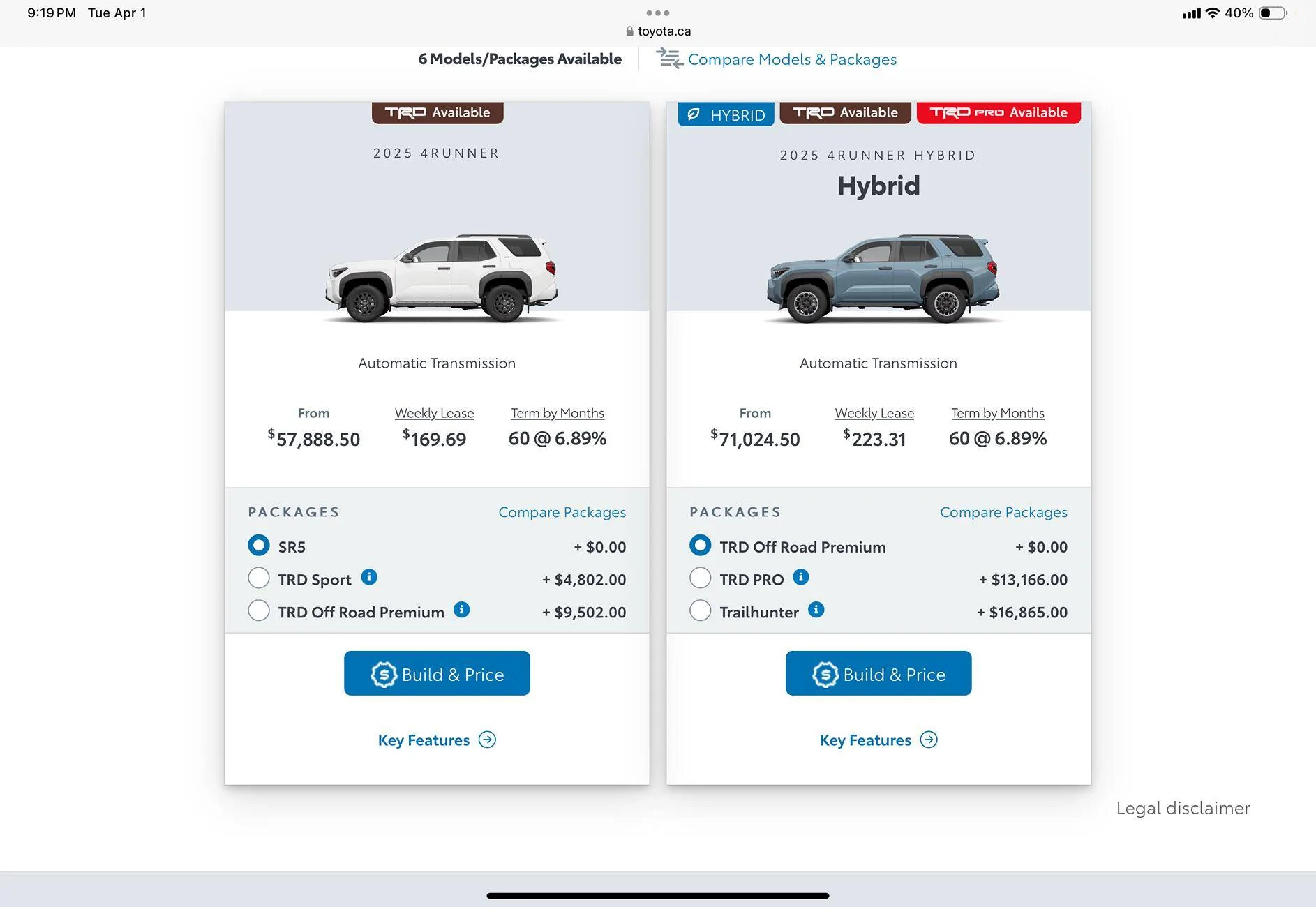 2025 4runner 6th gen Canada - Limited/Platinum disappeared from build tool? IMG_8244