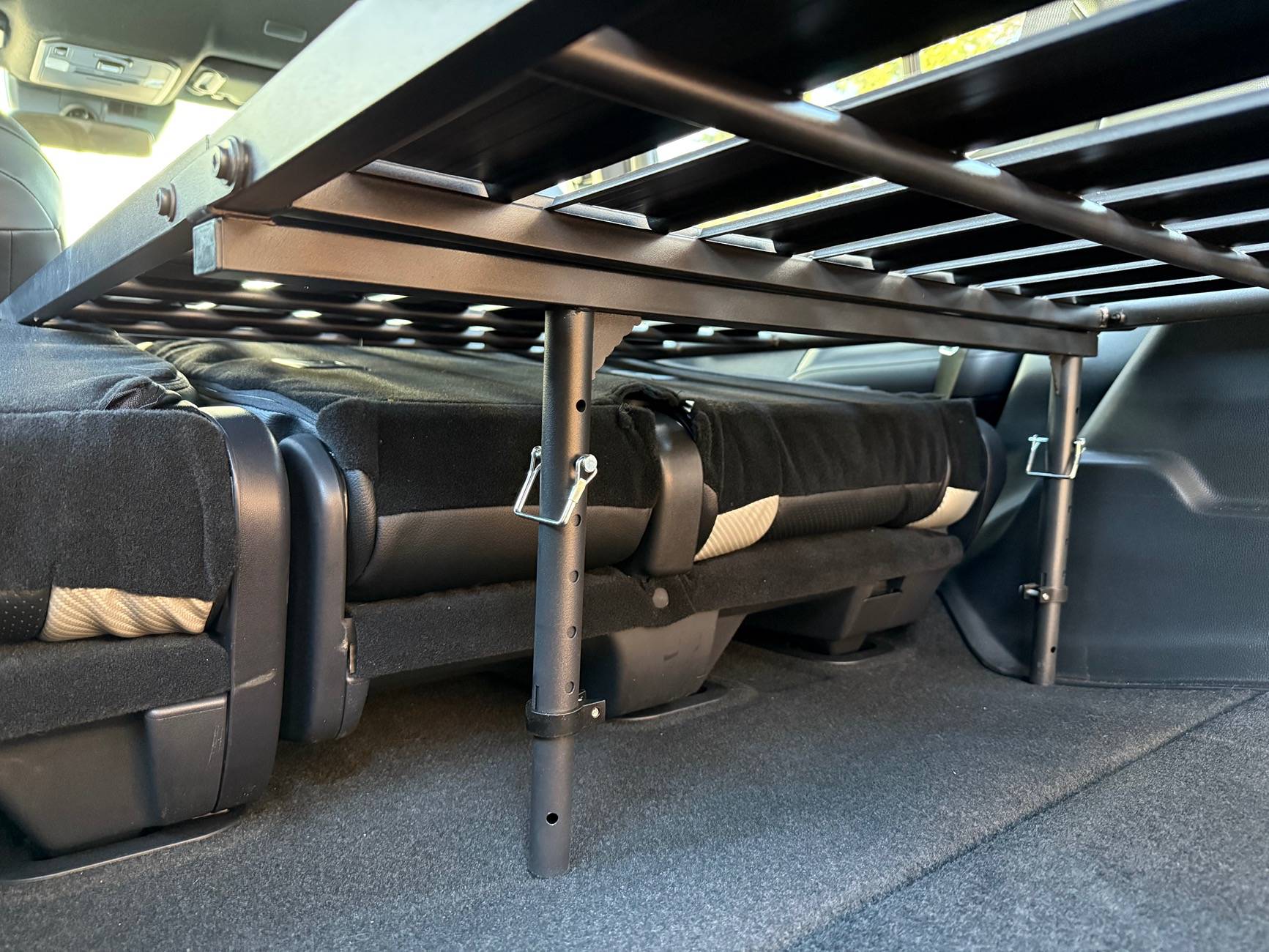2025 4runner 6th gen Camping / sleeping bed in cargo area with Nokhu Gear Pack Rack platform & mattress IMG_2261