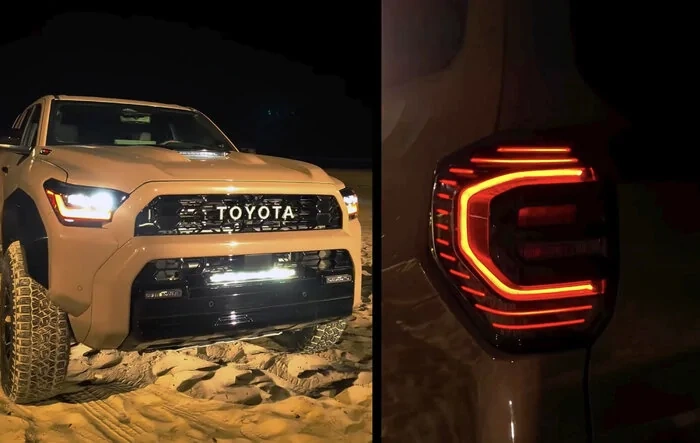 2025 4Runner lights at night: headlights, tail lights, DRL, turn signal, sidemarkers, LED light bar