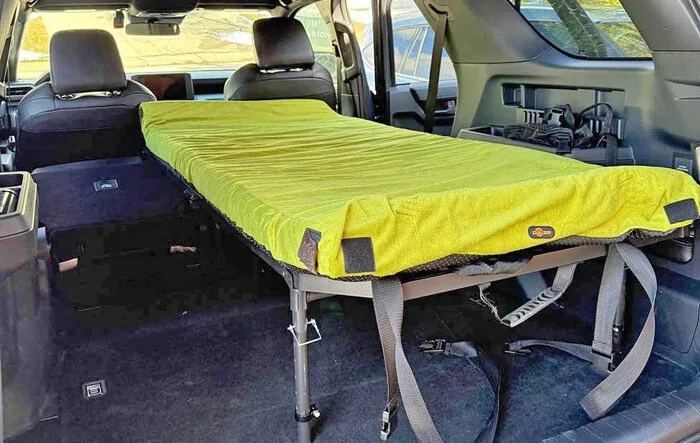 Camping / sleeping bed in cargo area with Nokhu Gear Pack Rack platform & mattress