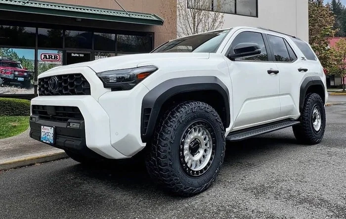 TRD Off-Road ORP stock suspension on KMC wheels +30 offset. Mickey Thompson Baja Boss A/T (275/70r18). No rubbing.