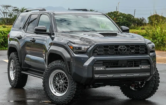 TRD ORP build: Work Meister 18x9 +25 offset aftermarket wheels, Yokohama Geolander M/T G003 295/70/18 tires, ReadyLift 2.5 Lift