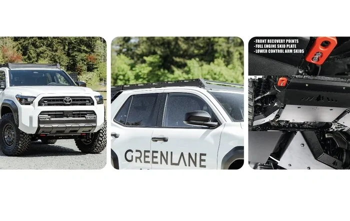 Greenlane Offroad Aftermarket Parts for 2025+ 4Runner 6th Gen: roof rack, sliders, recovery points, skid plates, molle side panel, ditch light bracket